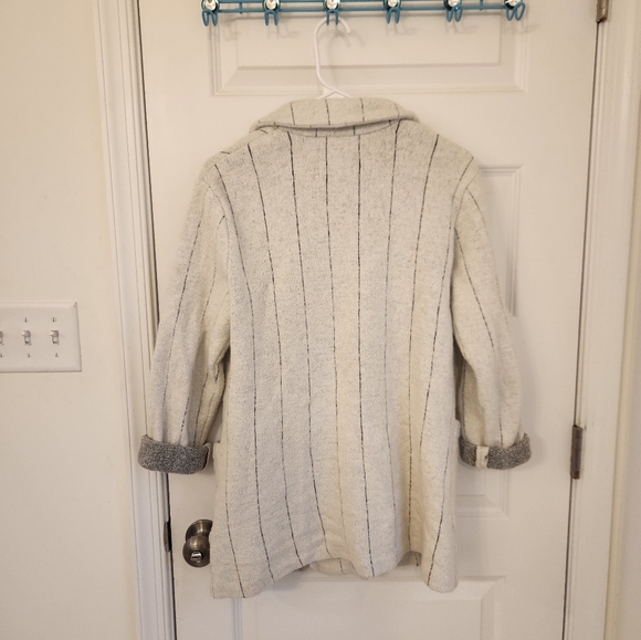 Rachel Zoe Oversized Wool Striped Ivory Snap On Blazer Coat Pockets Size M #R447 - Picture 3 of 5